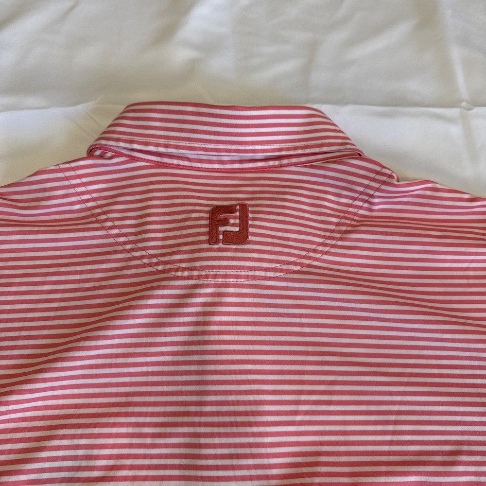 Footjoy Golf Polo Shirt Mens Sz MPink Stripe Performance Stretch Moisure Wicking - Picture 11 of 12